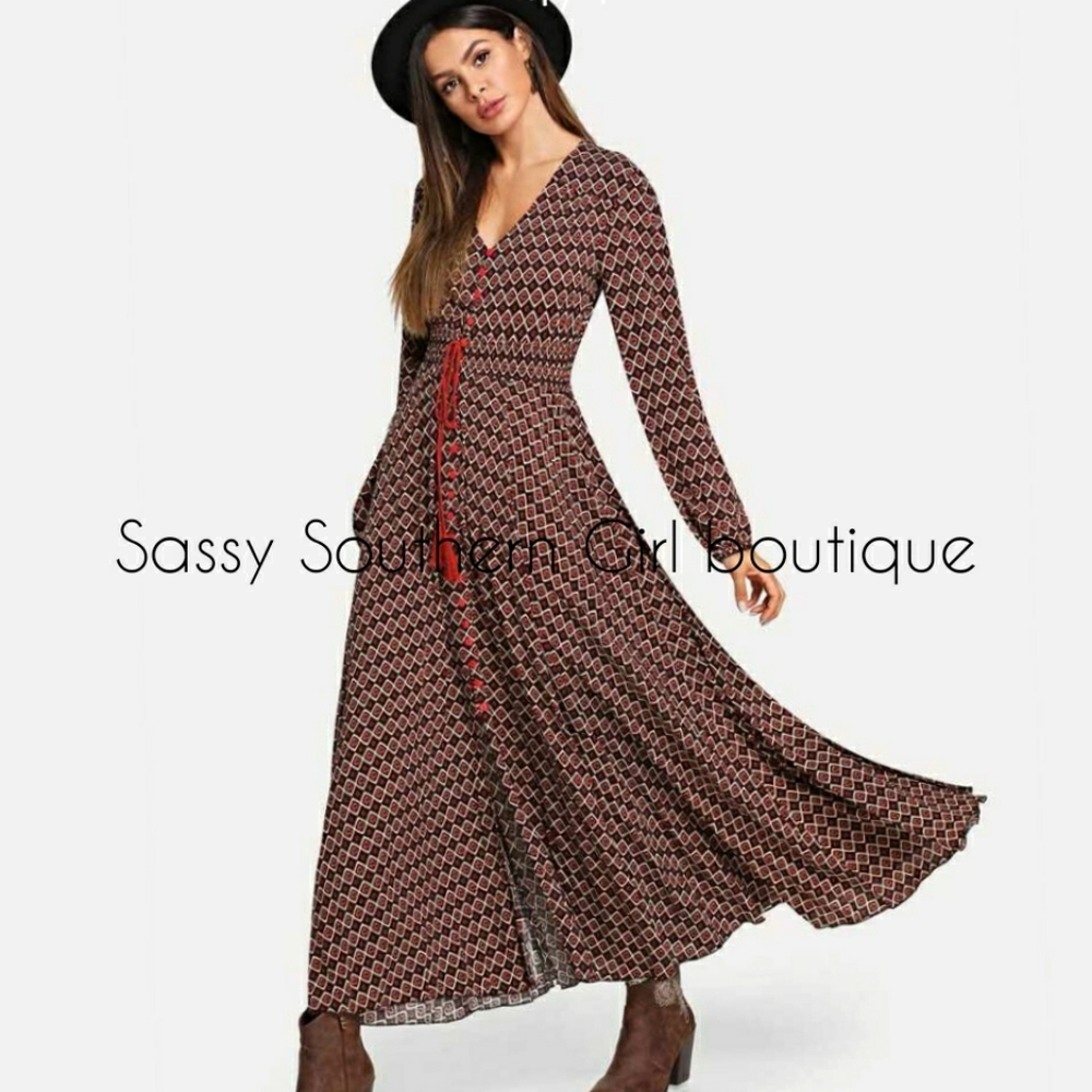 🆕⭐"Beth" Boho Black red tassel maxi dress